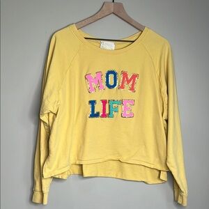 Judith March Yellow 'Mom Life' Sweatshirt XL Cropped